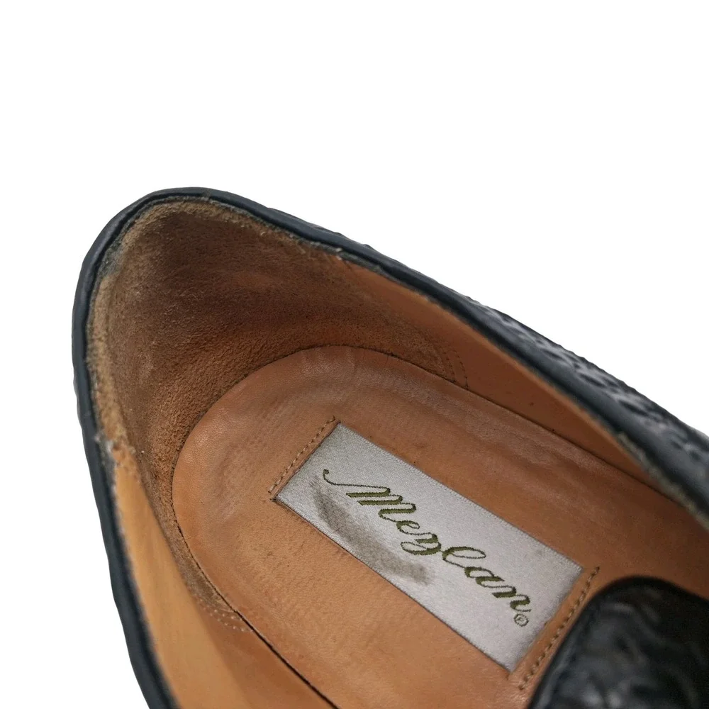 Mezlan Shoes Mens Size 9.5 Black Crocodile Woven Salinas Cap Toe Derby Dress